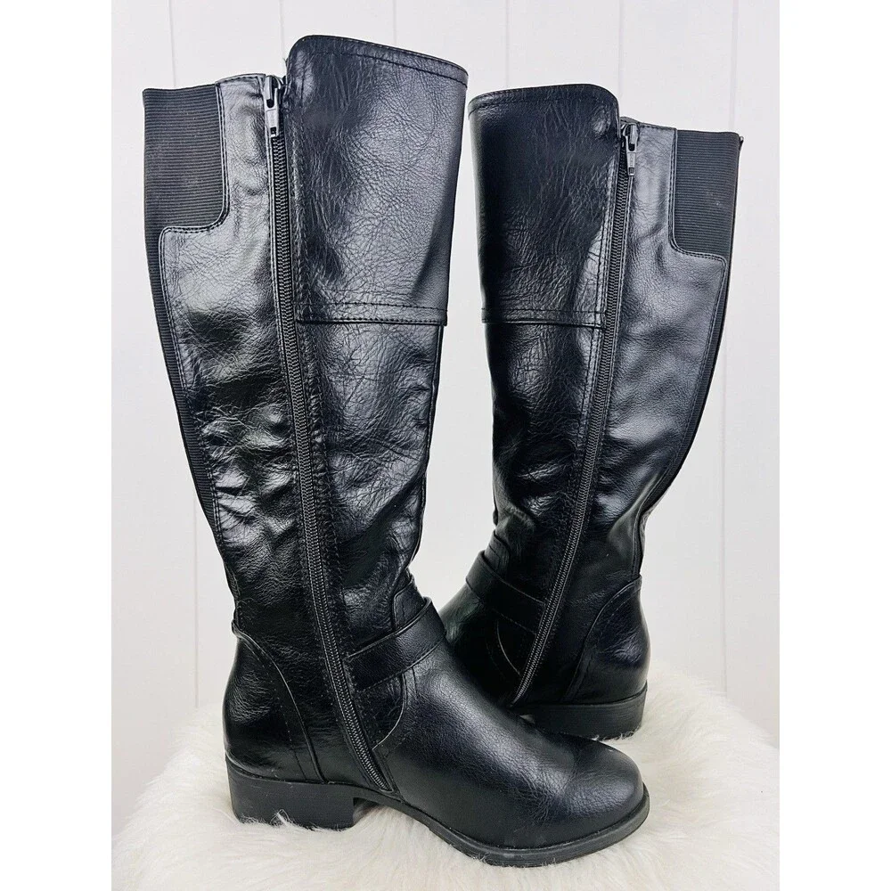 Croft & Barrow Ortholite Black Knee-High Vegan Leather Riding Boots Size 7M